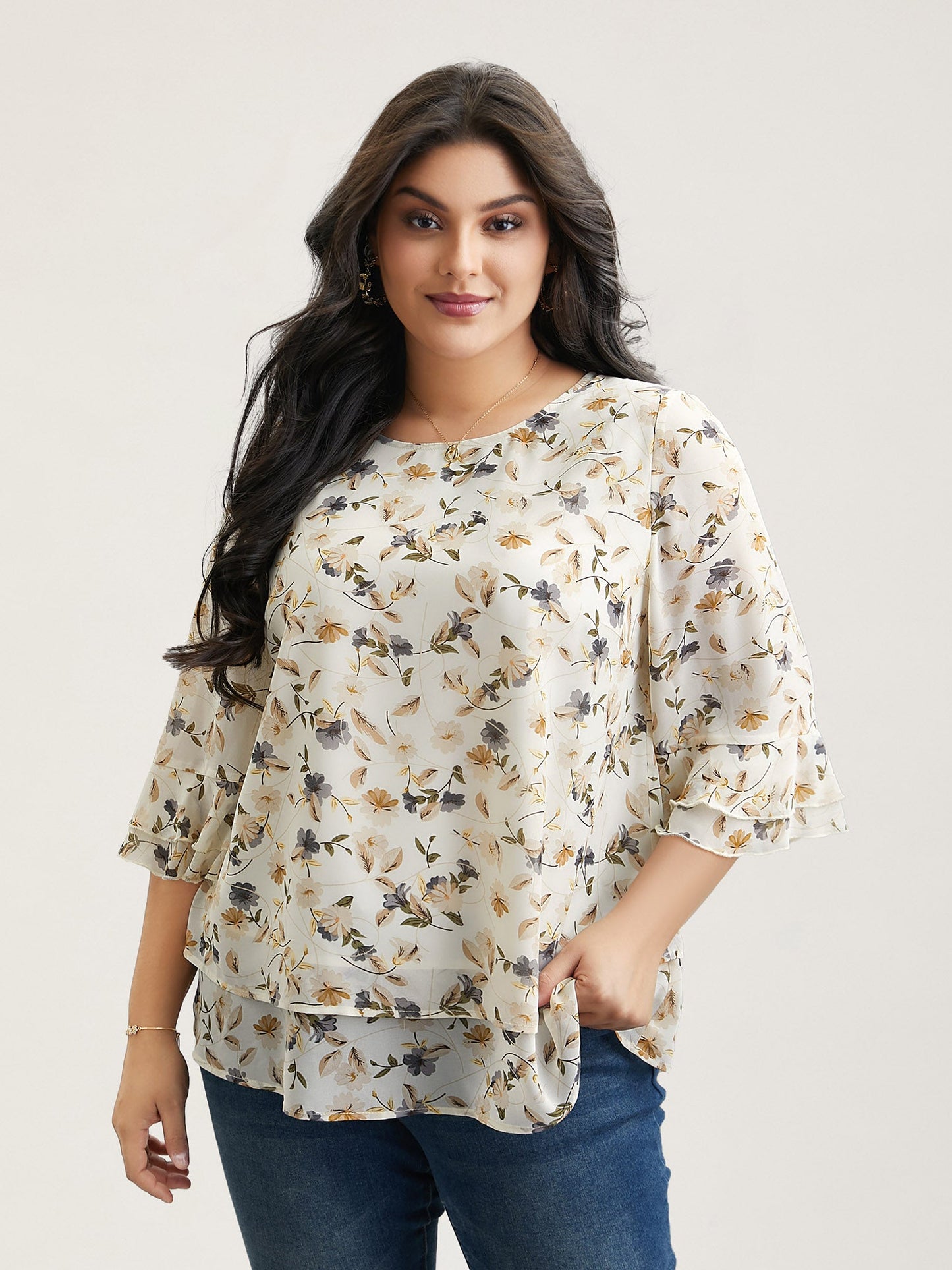 Chiffon Floral Print Layered Blouse