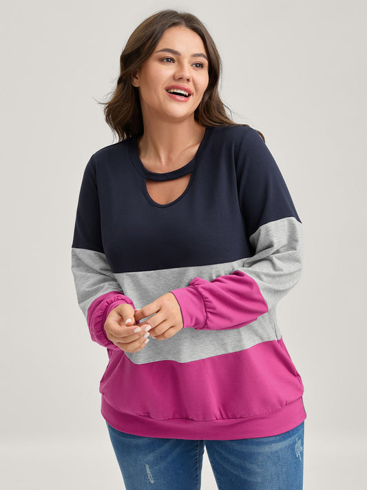 Supersoft Color Block Neck Cut-Out Sweatshirt