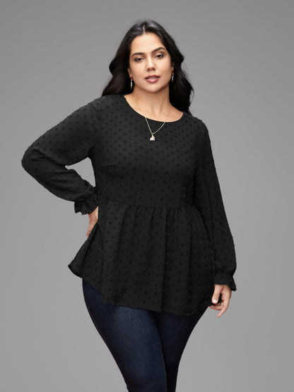 Textured Dot Elastic Cuffs A-line Blouse