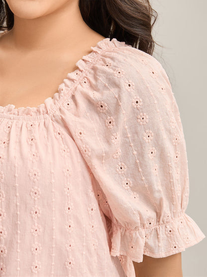 Textured Frill Trim Square Neck Blouse