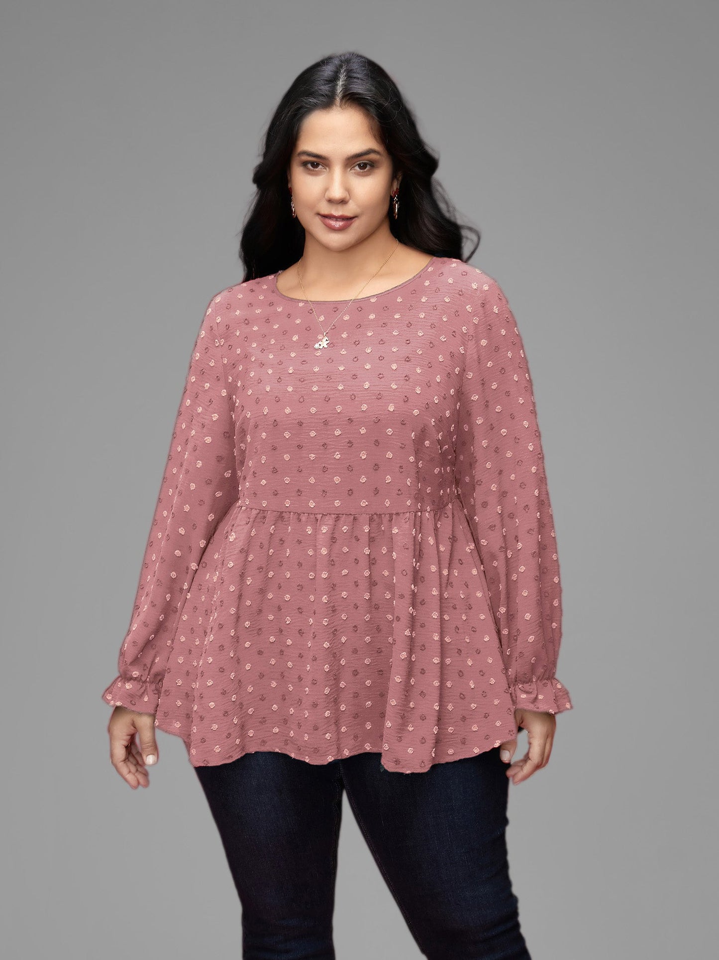 Textured Dot Elastic Cuffs A-line Blouse