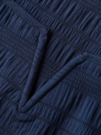 Textured Gathered Sleeve Split Neck Blouse