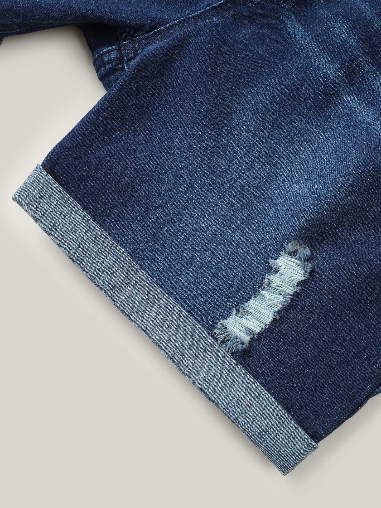 Distressed Drawstring Roll Hem Denim Shorts