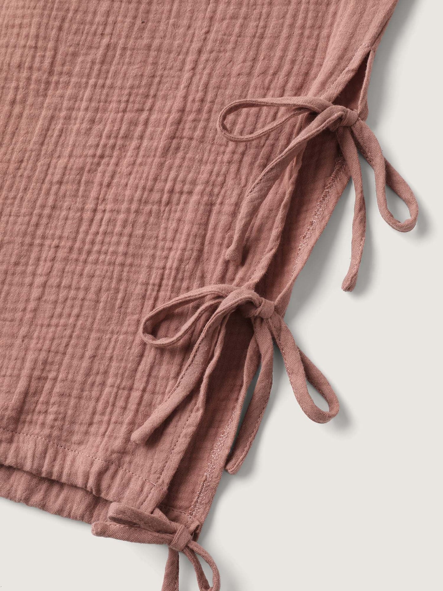 Tie-Hem Slits Cuffed Waist-Tie Pockets Pants