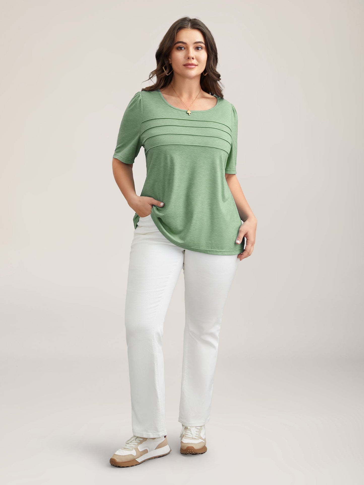Seamed Round Neck Fitted T-Shirt