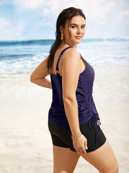 Island Print Drawstring Adjustable Swim Top