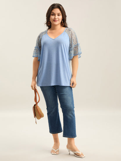 Boho Print Patchwork Raglan Sleeve T-shirt