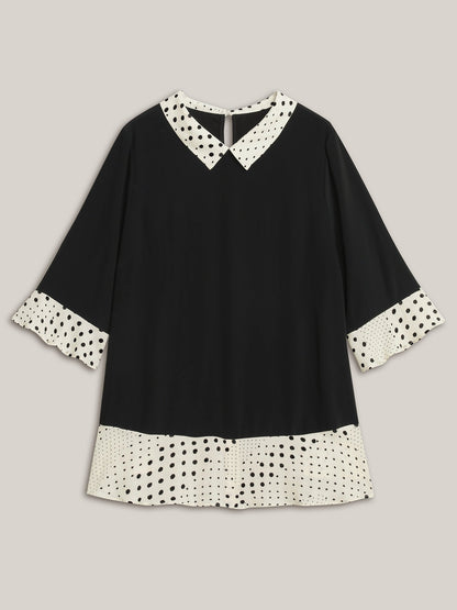 Sheer Color Contrast Spliced Collar Blouse