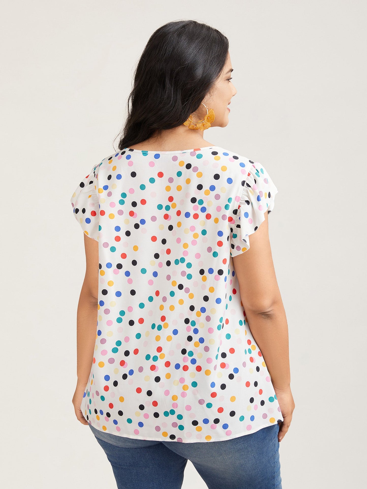 Polka Dot Flutter Sleeve Blouse