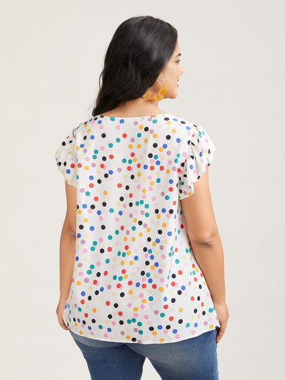 Polka Dot Flutter Sleeve Blouse