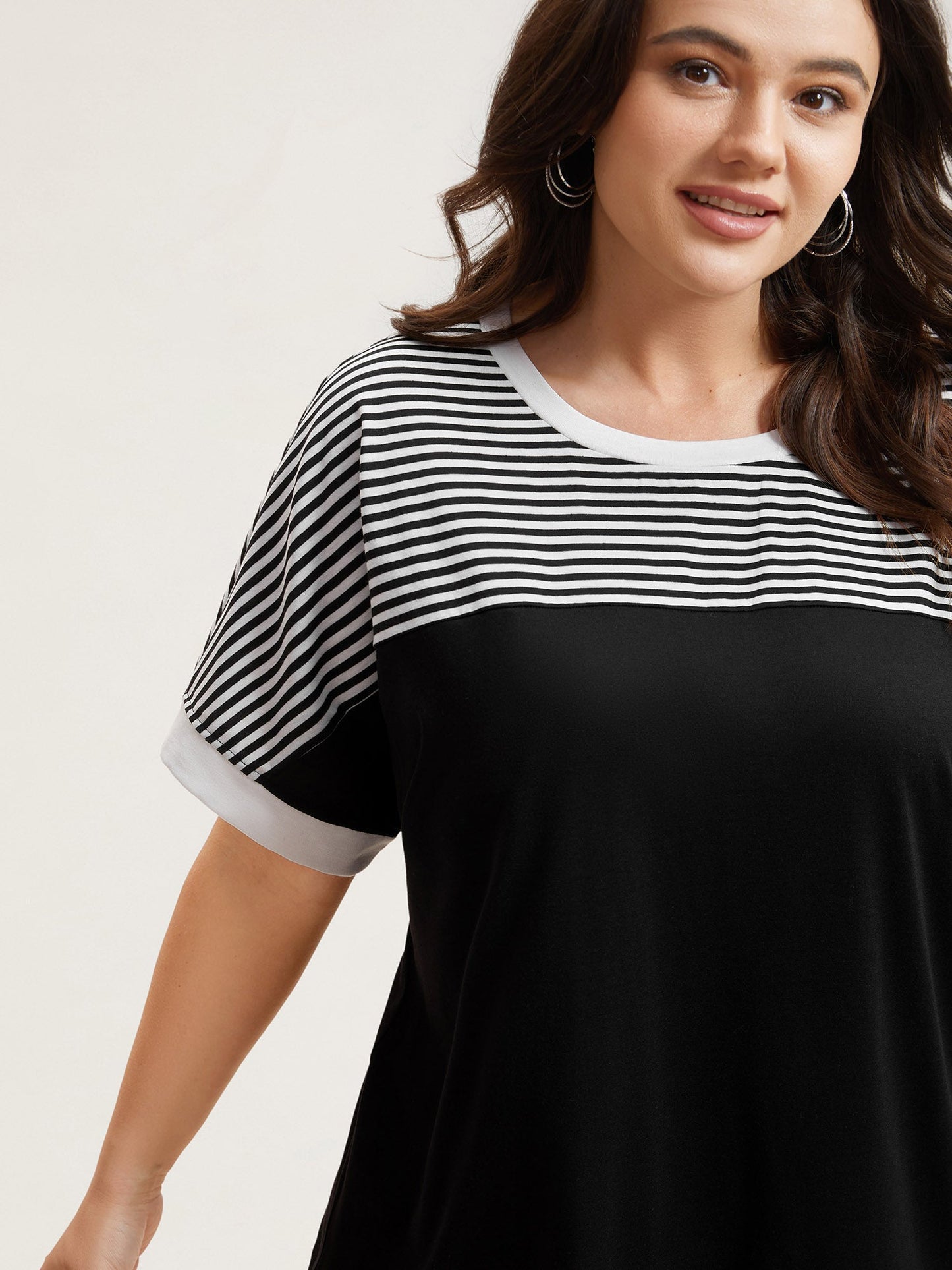 Solid and Striped Contrast Hem T-Shirt