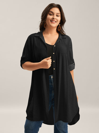 Front-Open Long Basic Blouse