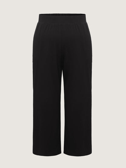 Solid Elastic Waist Wide Leg Lounge Bottoms