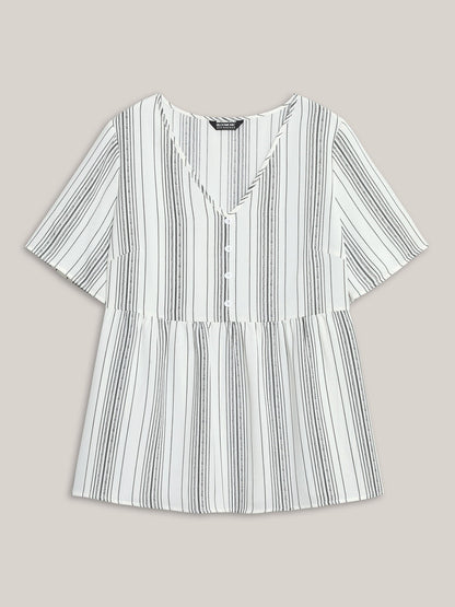 Striped Button Detail Flowy Shirt