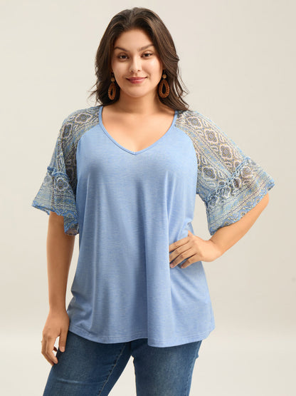 Boho Print Patchwork Raglan Sleeve T-shirt