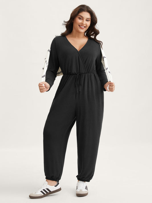 Elastic Waist Overlap Collar Lounge Jumpsuit