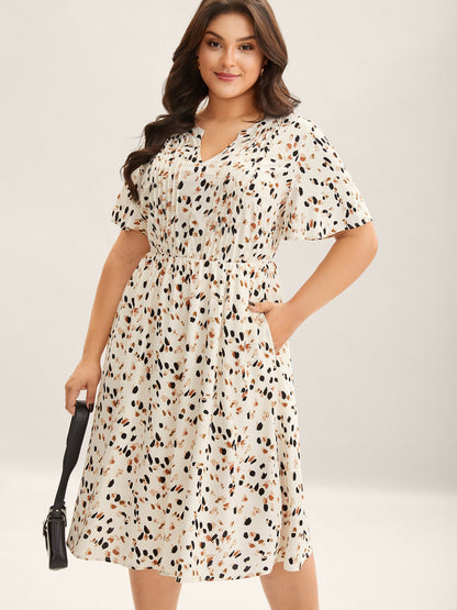 Rayon Toothpick Pleat Leopard Print Midi Dress