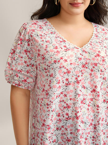 Floral Print Colorful Lace Knit Top