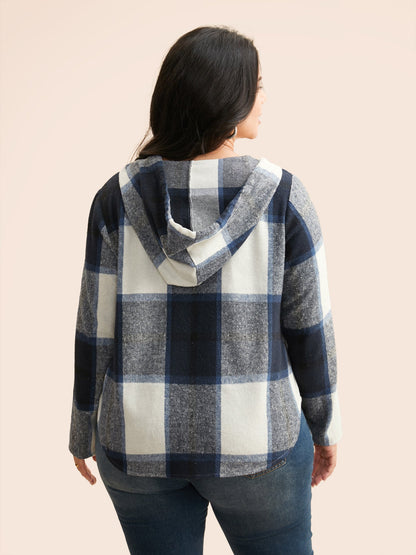 Brushed Fabric Plaid Hooded Sweatshirt