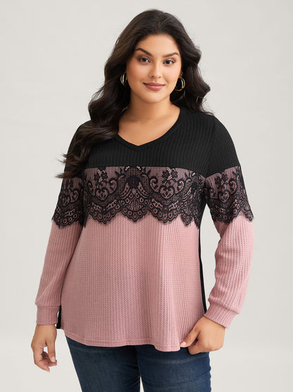 Crochet Lace Mesh Contrast Patchwork Top