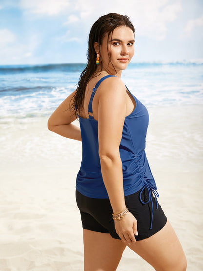 Island Print Drawstring Adjustable Swim Top