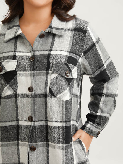 Plaid Chest Pockets Long Jacket