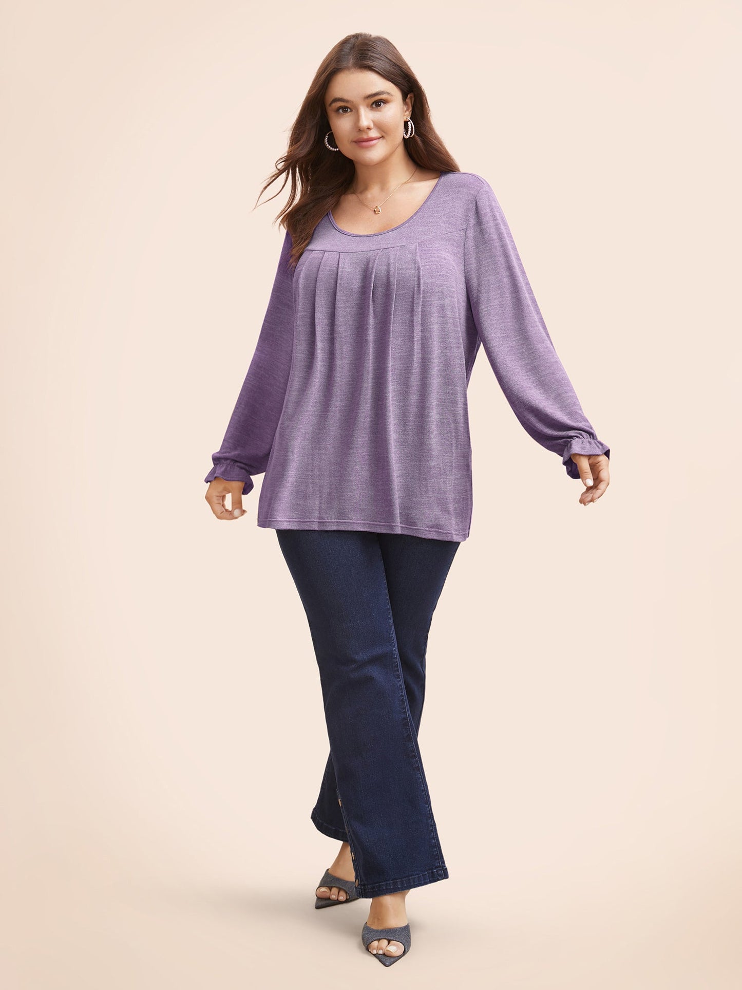 Round Neck Heather Pleated T-shirt