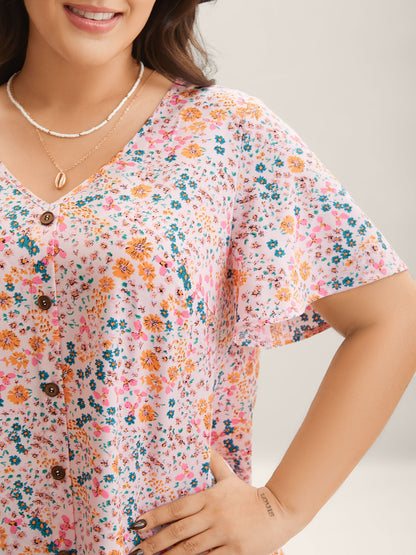 Floral Print V-Neck Flowy Blouse