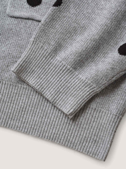 Polka Dot Kimono Collar Patch Pocket Cardigan