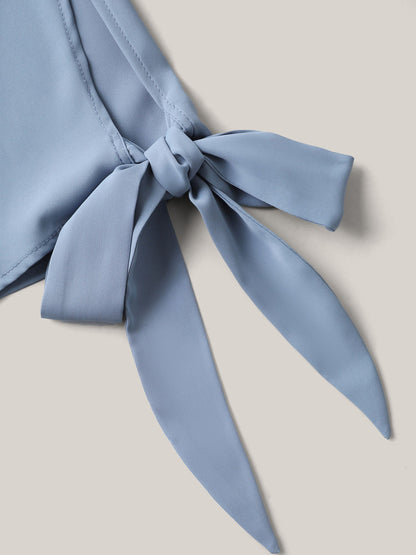 Knotted Sleeve Pearl Detail Keyhole Blouse