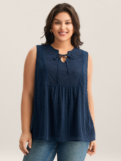 Textured Lace Detail Neck Tie Sleeveless Top