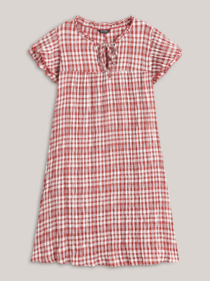 Sweet Plaid Pattern Pockets Midi Dress