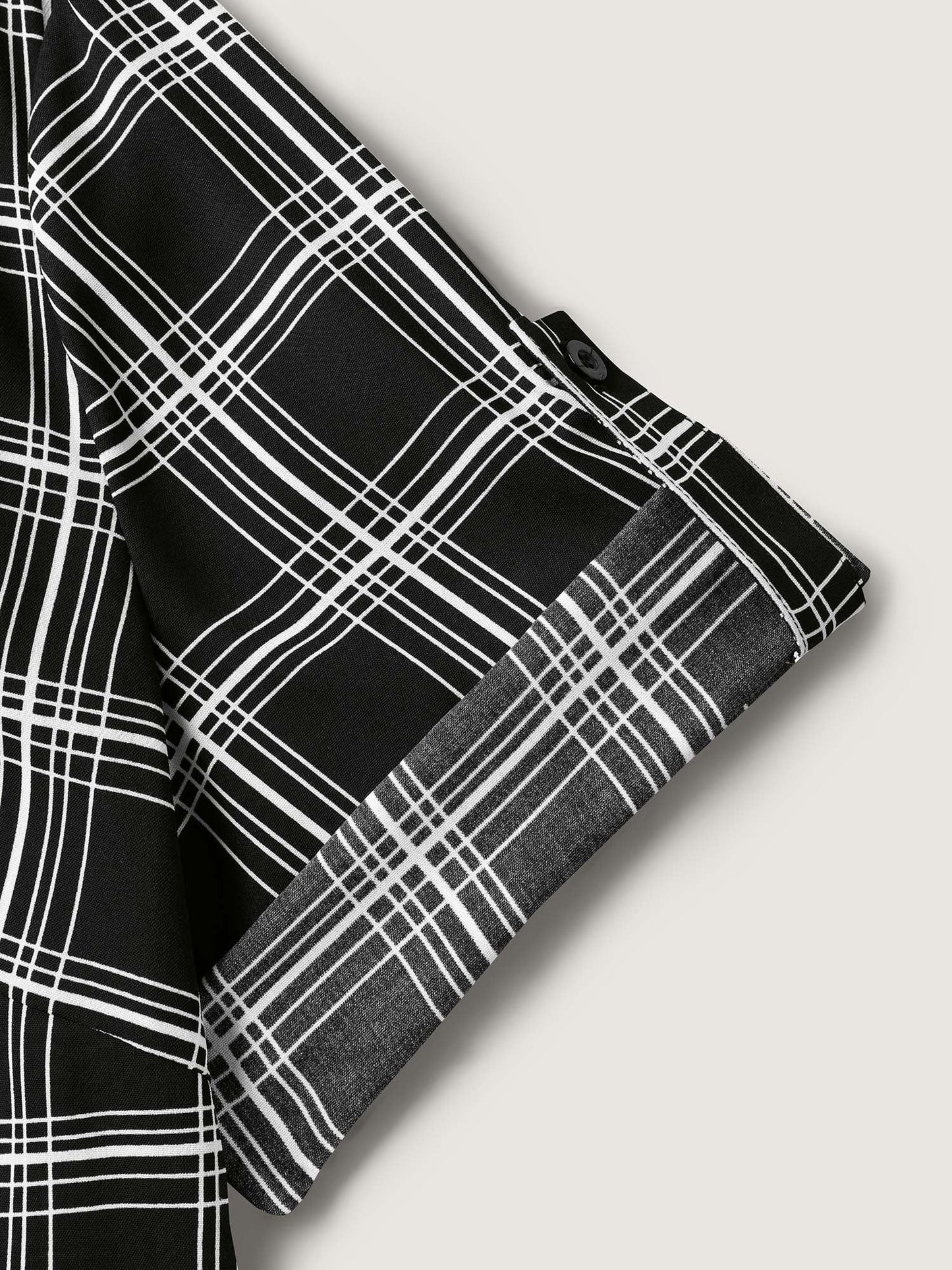 Plaid Print Tab Sleeve Notched Blouse