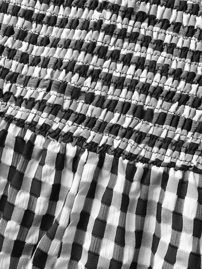 Gingham Print Shirred Straight-Leg Jumpsuit