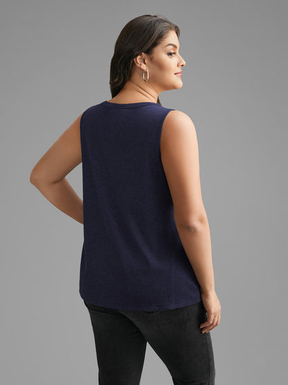 Notched Collar Eyelet Tank Top