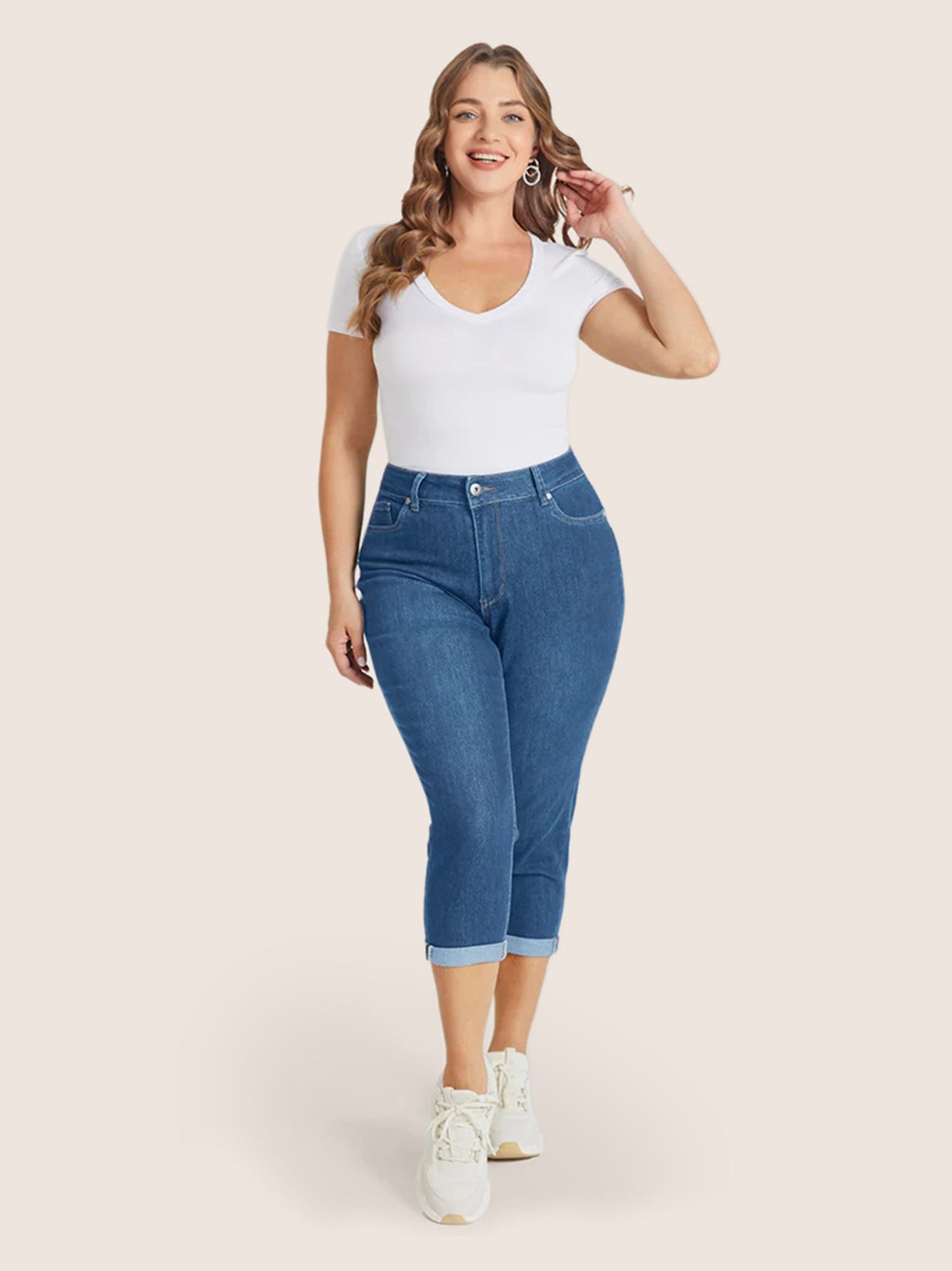 Very Stretchy High Rise Dark Wash Cropped Jeans