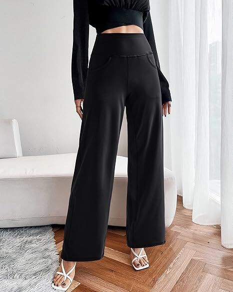 Women Wide Leg Pants with Pockets High Waist Stretch Dress Casual Swea