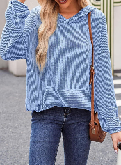 Women's Pullover Hoodies Sweatshirts Casual Loose Long Sleeve Ribbed Knit Shirts