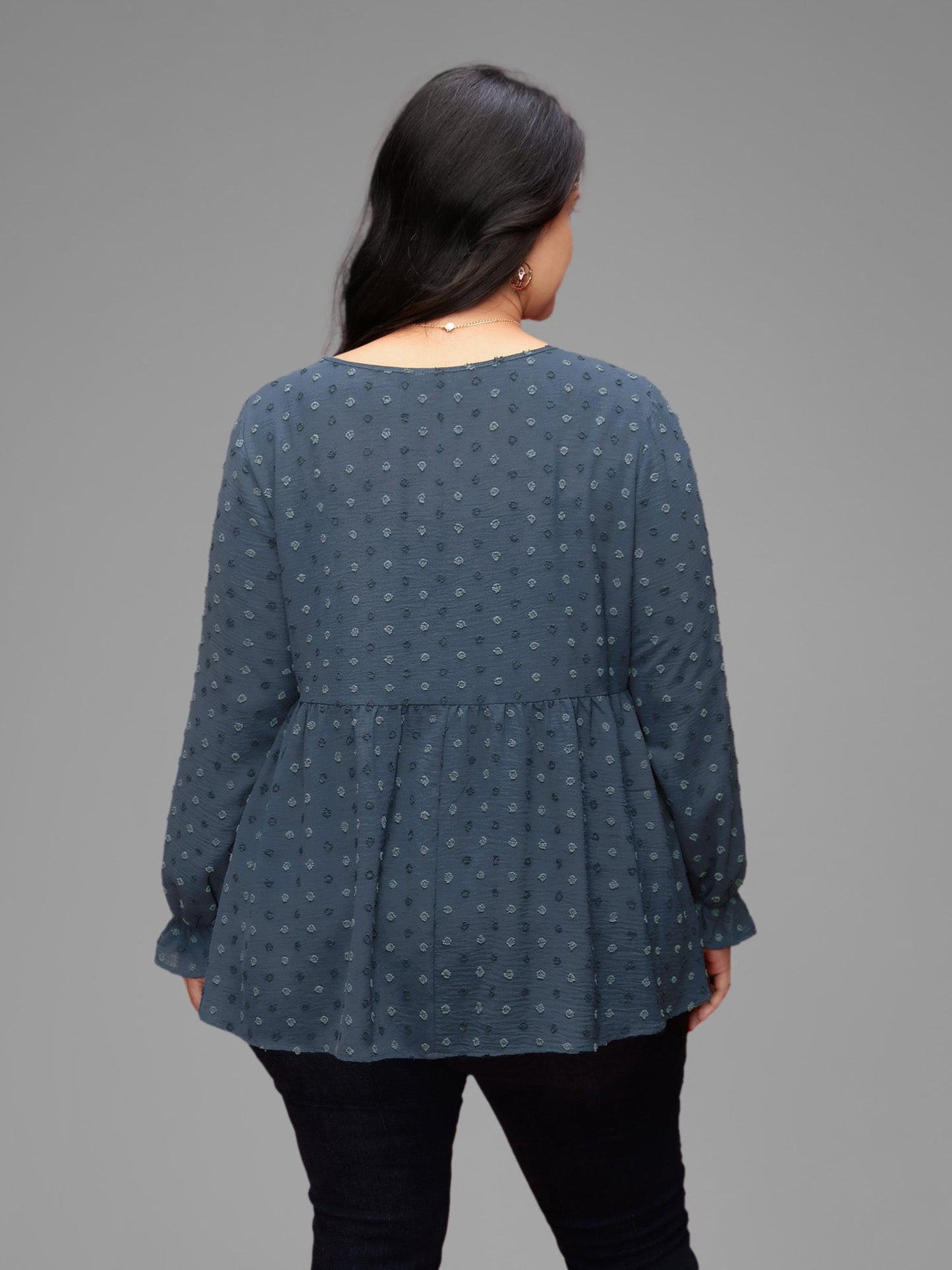 Textured Dot Elastic Cuffs A-line Blouse