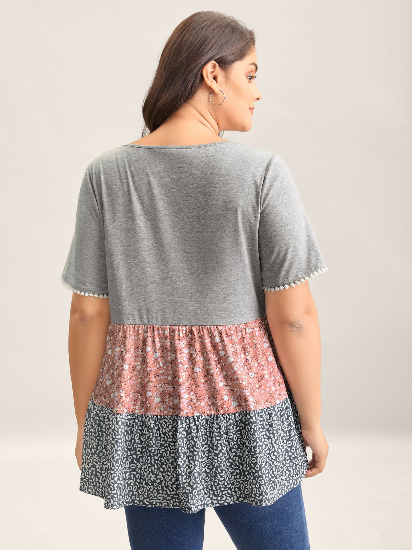 Ditsy Floral Print Patchwork Layered T-Shirt