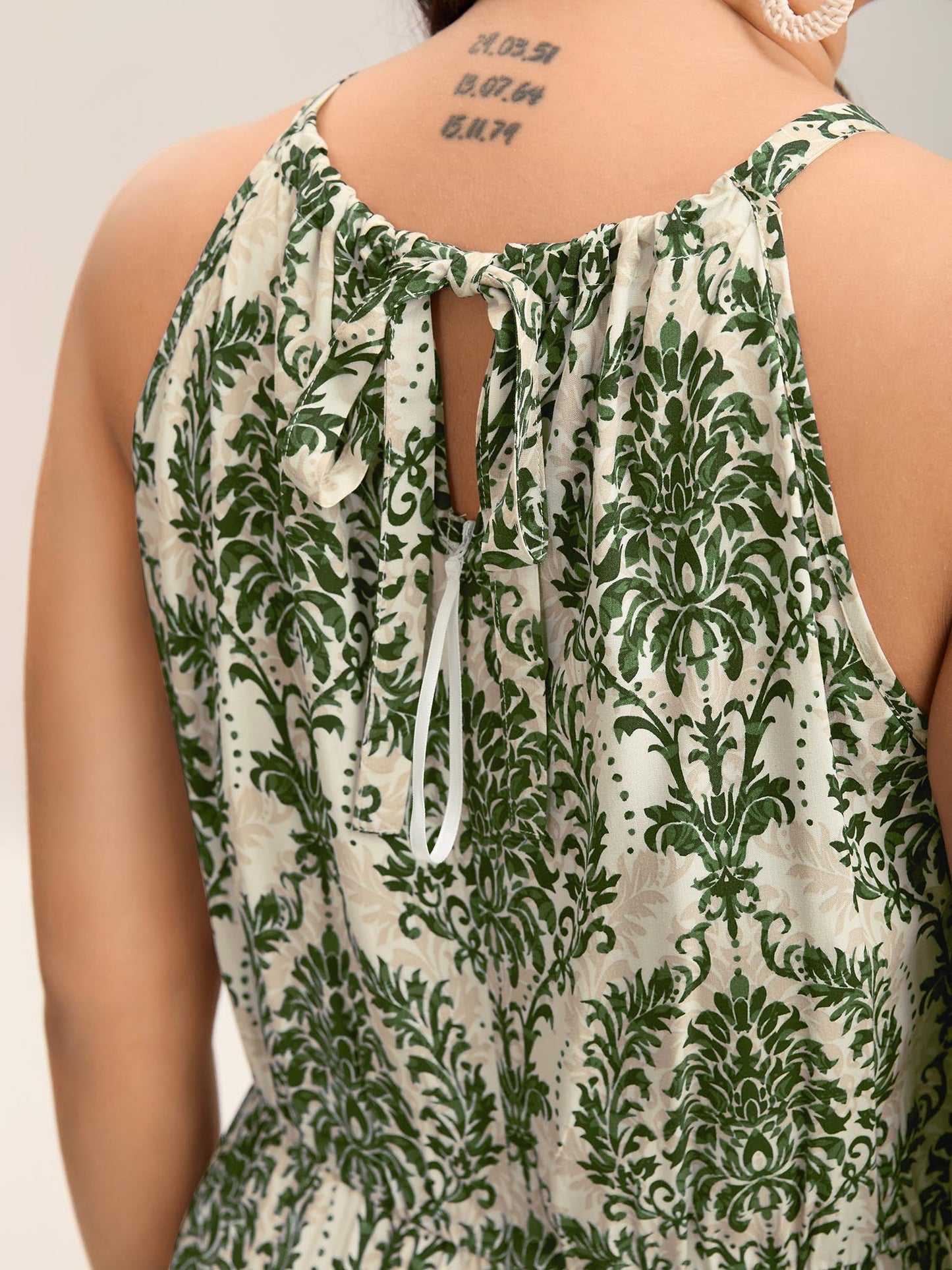 Rayon Damask Print Stretchy Waist Jumpsuit