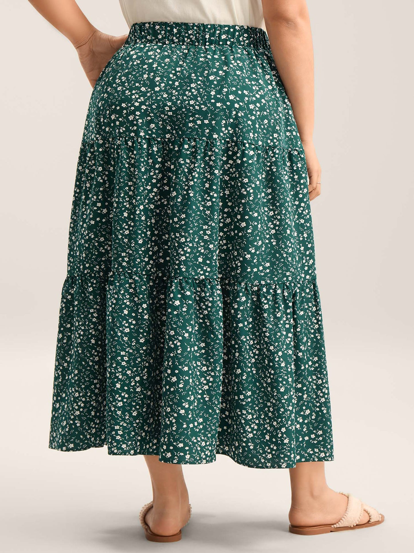 Ditsy Floral Print Tiered Tied Maxi Skirt