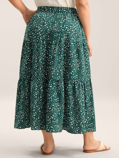 Ditsy Floral Print Tiered Tied Maxi Skirt