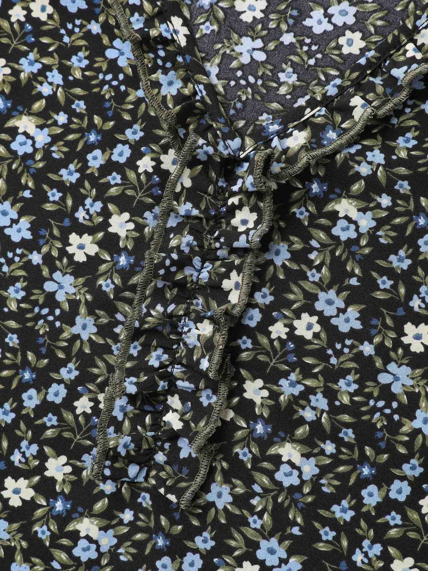 Ditsy Floral Print Frill Trim Blouse