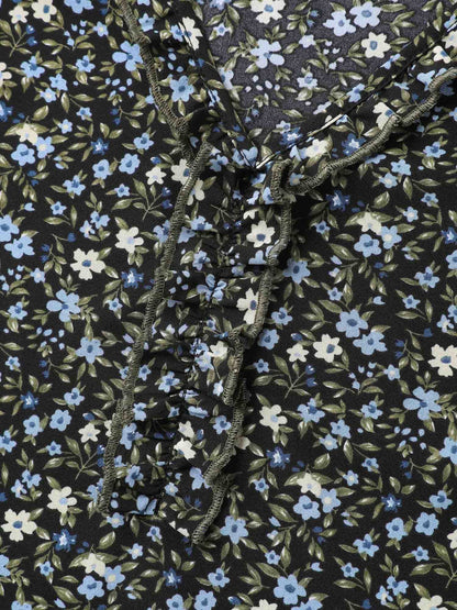 Ditsy Floral Print Frill Trim Blouse