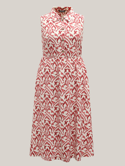 Spring Abstract Print Shirt Collar Midi Dress