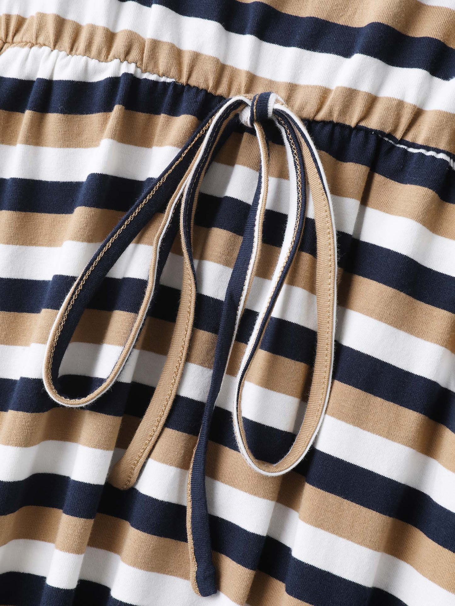 Pure Cotton Striped Waist-Tie Midi Dress