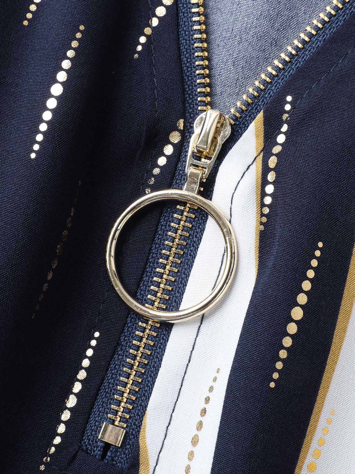 Gold Stamp Wavy Striped Lined Midi Dress