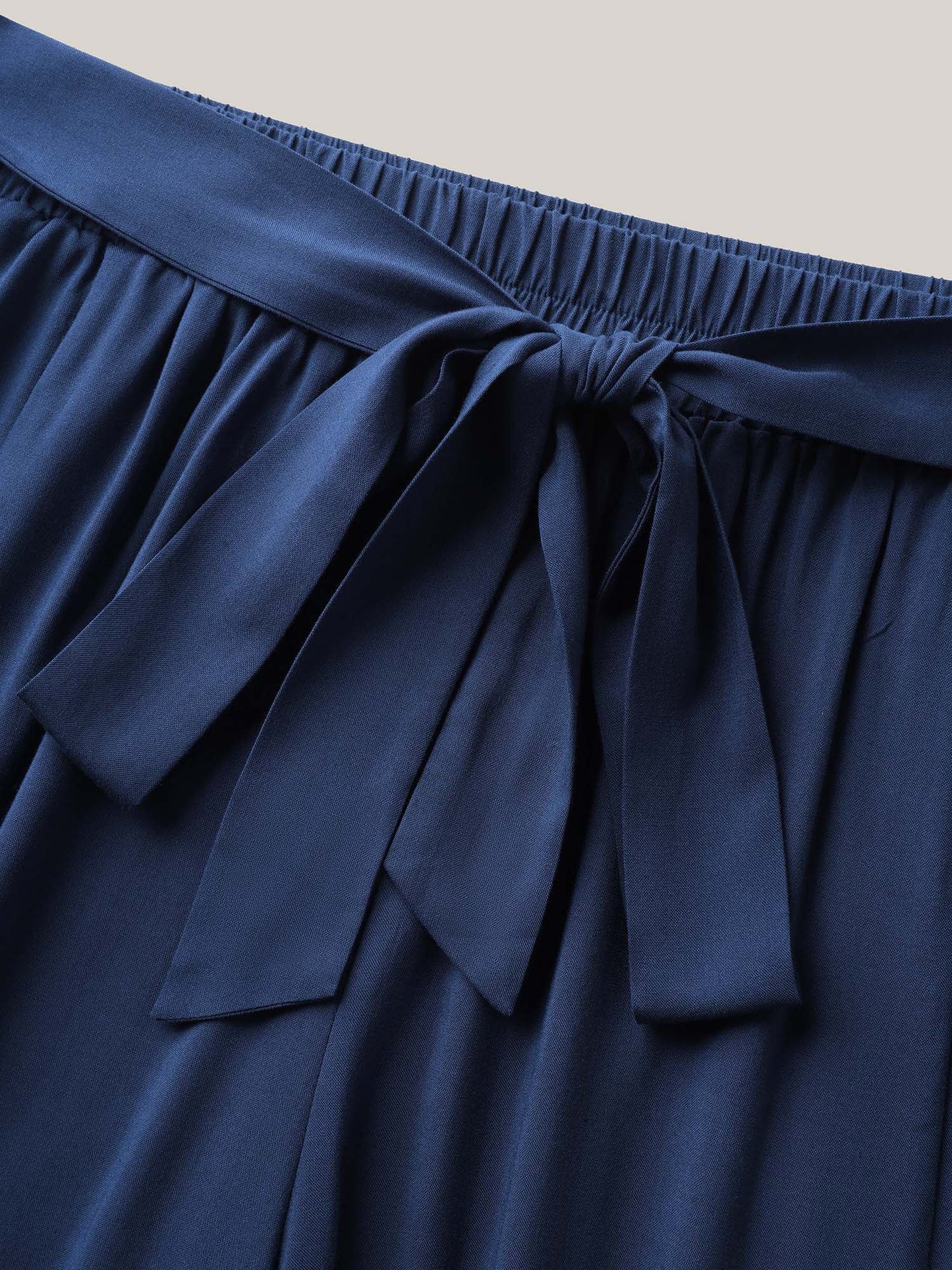 Rayon Belted Solid Wide-Leg Pants