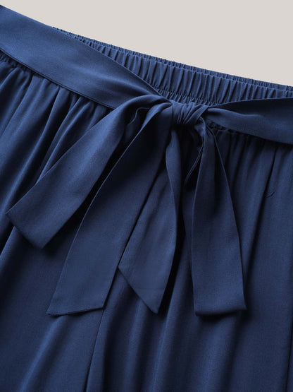 Rayon Belted Solid Wide-Leg Pants